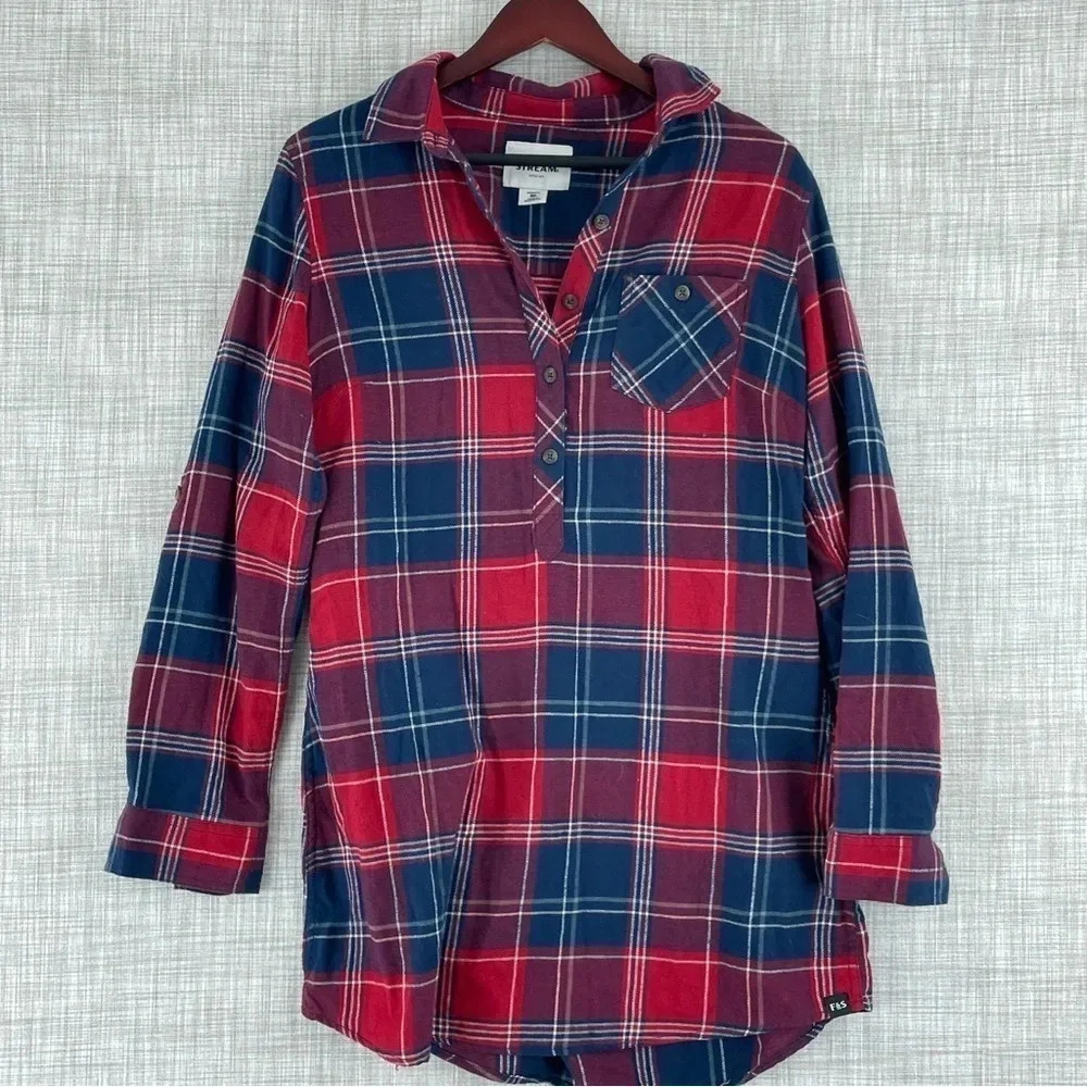 Field & Stream Womens Size M long sleeve flannel plaid pullover shirt 3067